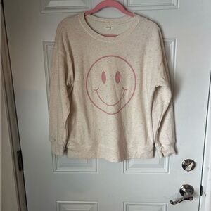 Maurices Cream Sweatshirt with Pink Smiley Face